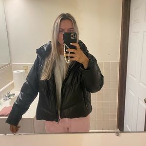 ZARA oversized pleather puffer jacket